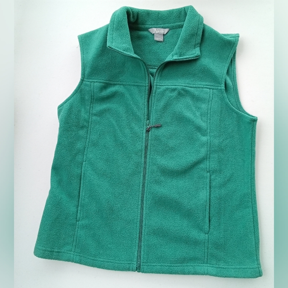 Natural Reflections Green Full Zip Fleece Vest Jacket Pockets Size Large
